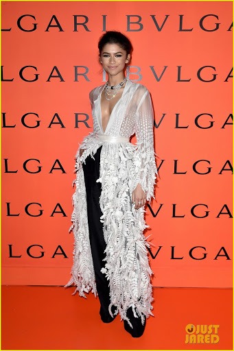 Zendaya Stuns in Plunging Leaf-Inspired Gown at Bulgari Event