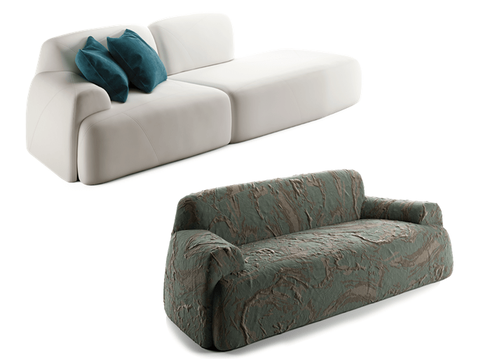 Large solid shapes in asymmetrical and symmetrical designs
