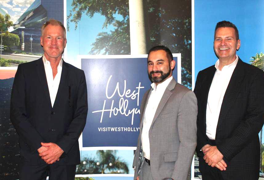 From Left to right; Jeffrey Morris, Sean Keliiholokai, Vice President Business Development at West Hollywood Travel + Tourism Board, and Tom Kiely.