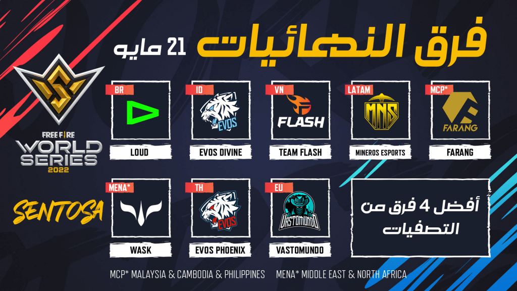 فرق المرحلة الأولى Play-ins المشاركة في بطولة سلسة فري فاير العالمية 2022