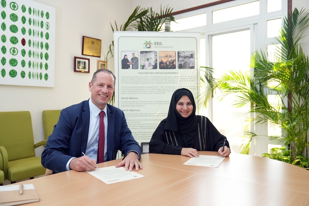 Habiba Al Mar’ashi, signing the partnership agreement with Markus Oberlin.